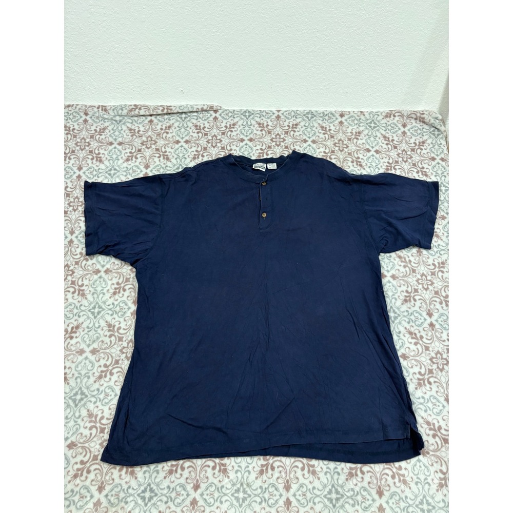Basic Editions Mens 3XLT Navy Blue Short Sleeve Henley 100% Cotton Shirt 3378